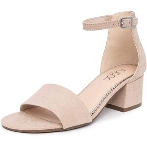 Sugar Noelle Low Beige Faux Suede Block Heel Ankle Strap Sandals Womens 9.5M